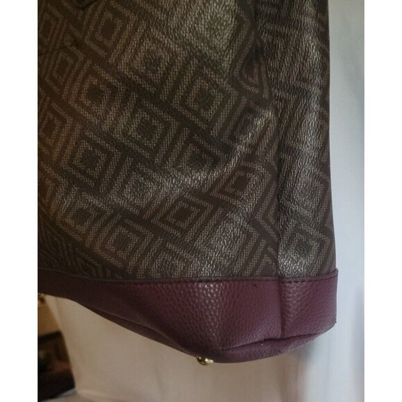 Liz Claiborne Signature Logo Handbag & Wallet Large Burgundy & Brown Purse Tote - Picture 8 of 16